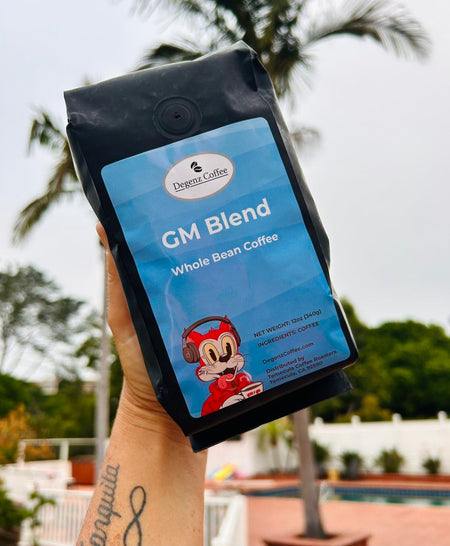 A bag of GM Blend coffee from Degenz Coffee